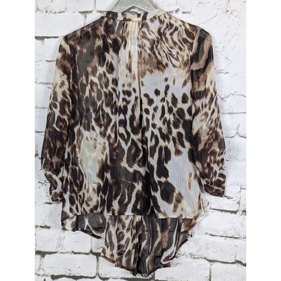 VINTAGE ALBERTO MAKALI Animal Print Sheer Button-Front Tuxedo Pleat Top Medium - Picture 4 of 5